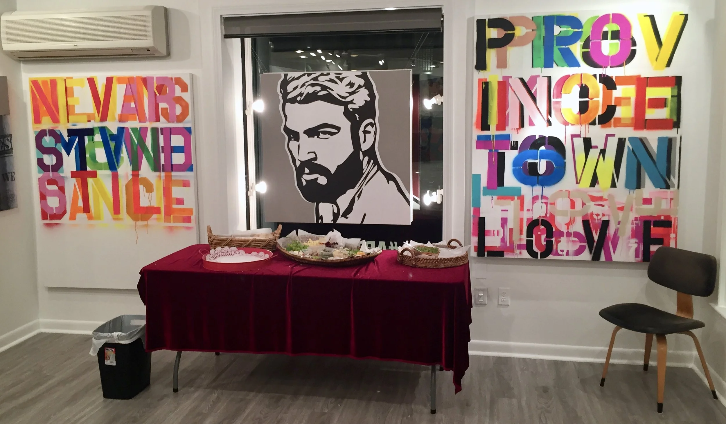 "ALWAYS, MOVE, DANCE" ( LEFT ) "PROVINCETOWN LOVE" ( RIGHT ) BOTH 48"X60"X1.5" ACRYLIC ENAMEL ON CANVAS 2016