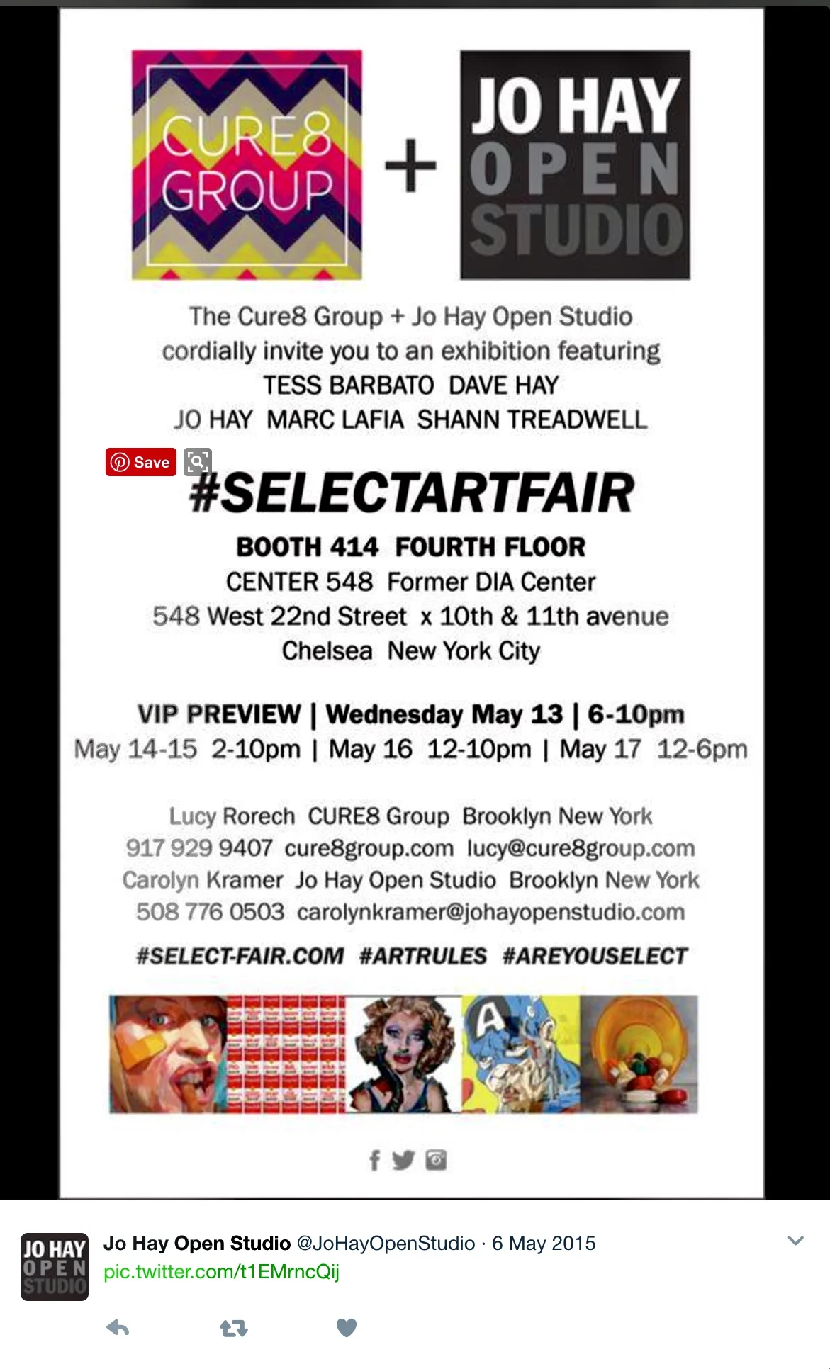 CURE8 GROUP & JO HAY OPEN STUDIO GALLERY PROMOTIONAL TWEET