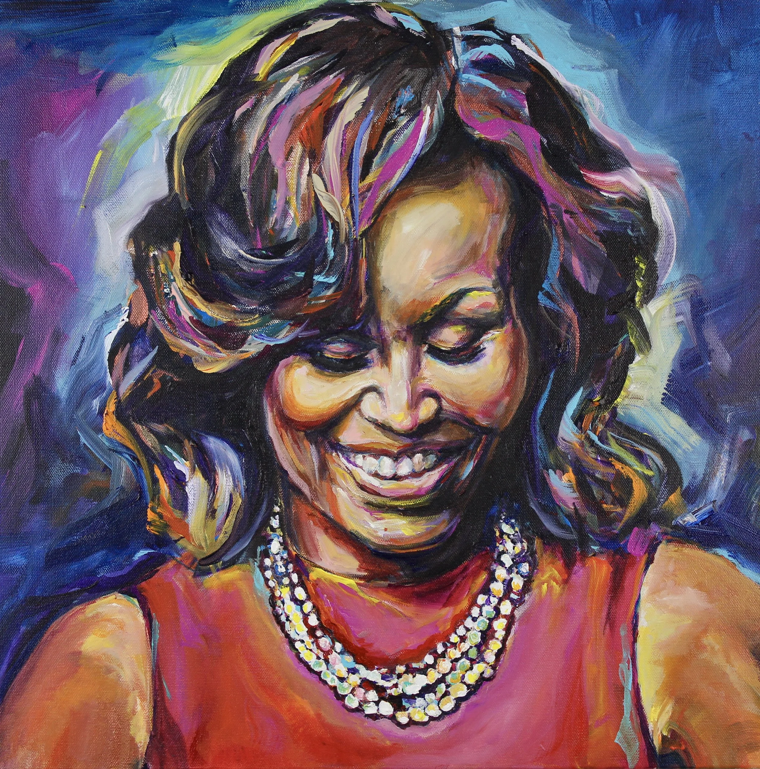 MICHELLE OBAMA • 20"X20"X1.5 ACRYLIC ON CANVAS 2018 #BLACKGURLMAGIC