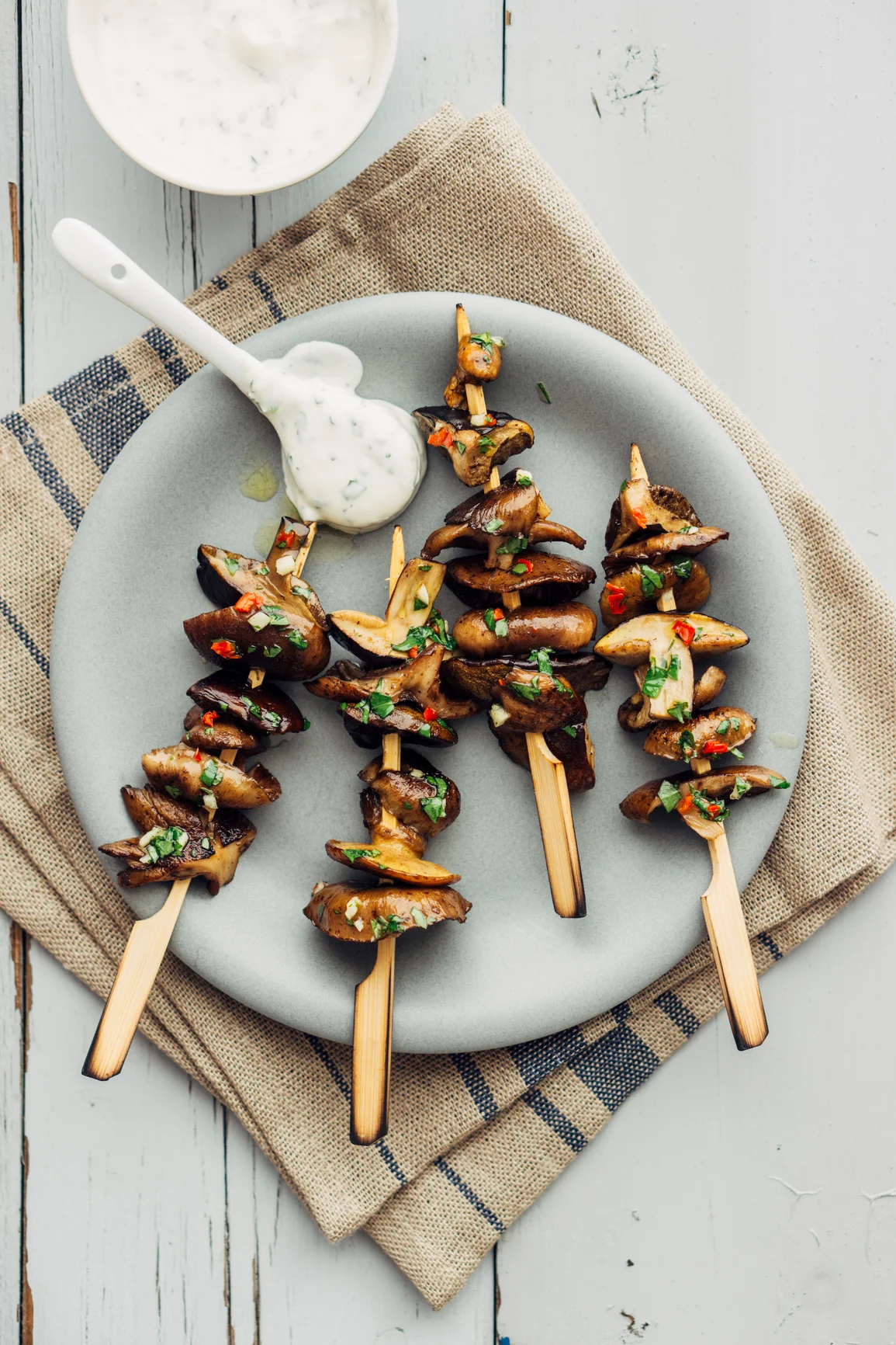 Recipe: Marinated and Grilled Wild Mushrooms with Herbed Sour Cream