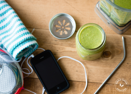 The Pre-Workout Green Smoothie from Simple Green Smoothies . Doesn't this photo make you want to bulk up on greens then go for a long run?!