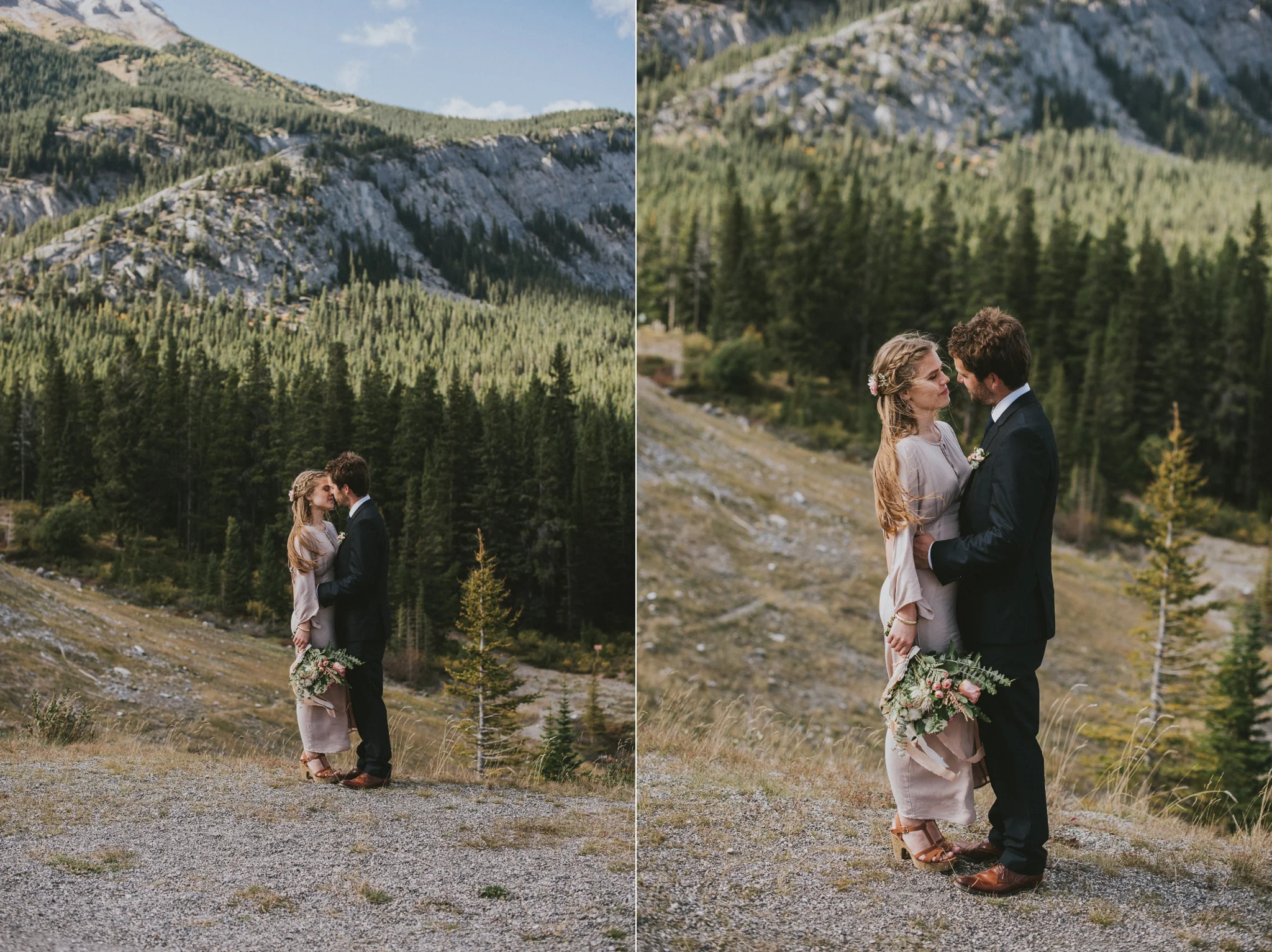 couple portrait elopement kananaskis bride groom