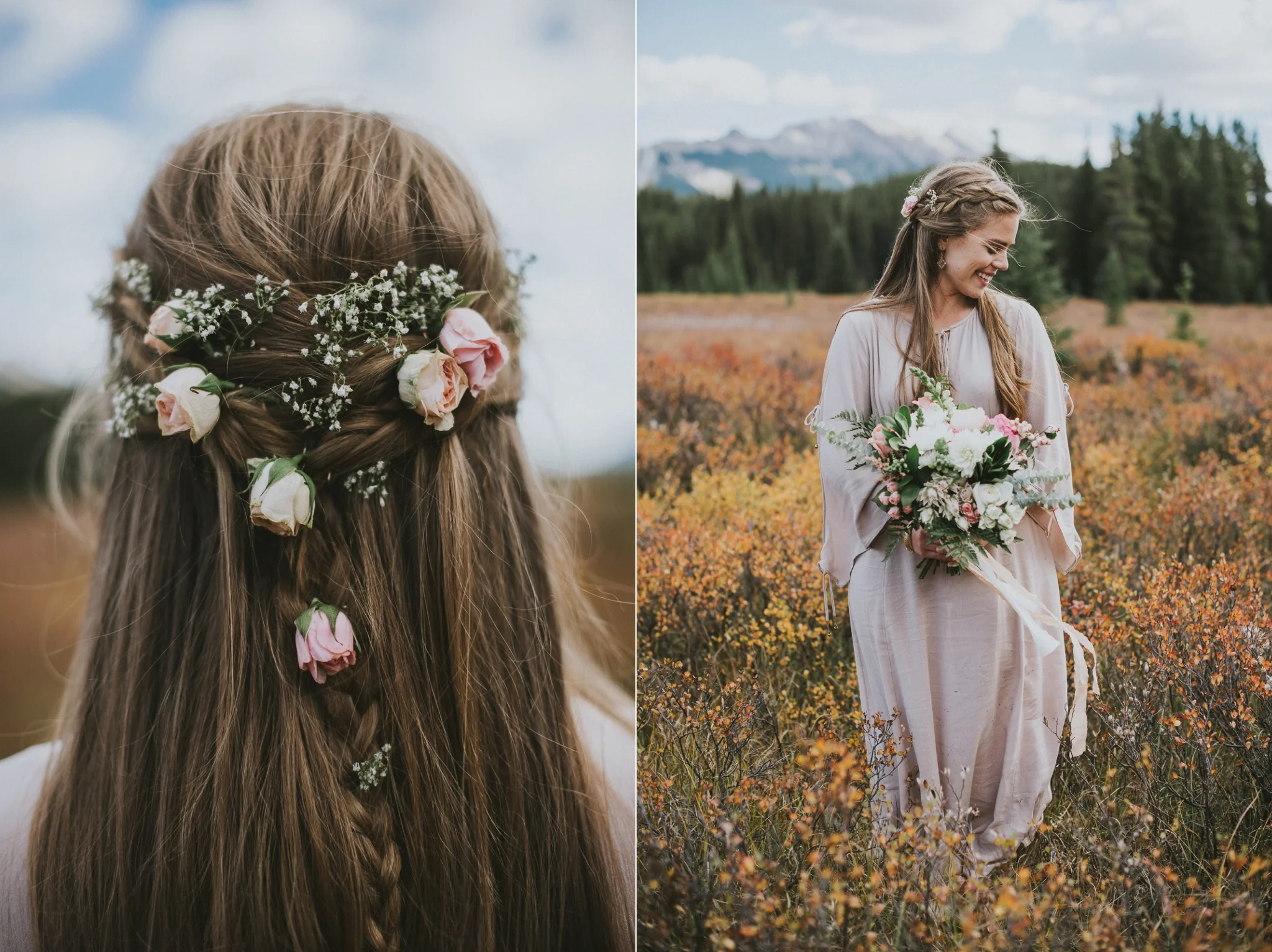 kananaskis bride hair flower details portrait