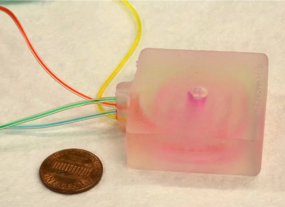  10 Channel spiral&nbsp;mixer for Golden Gate Reaction   Multiple 2-input spirals for mixing with&nbsp;central chamber for temp. cycling  70ul vol. per spiral / 220ul vol. central chamber (empirical)&nbsp;(474ul vol. spiral / 255ul central&nbsp;theor