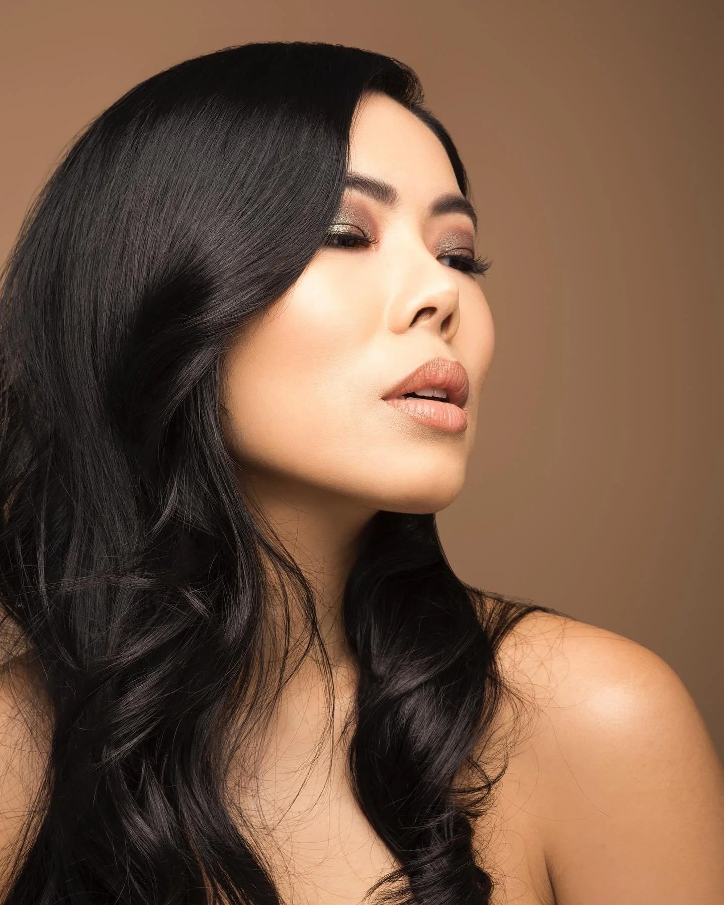 Editorial beauty portrait with soft glam makeup by Keena Queen