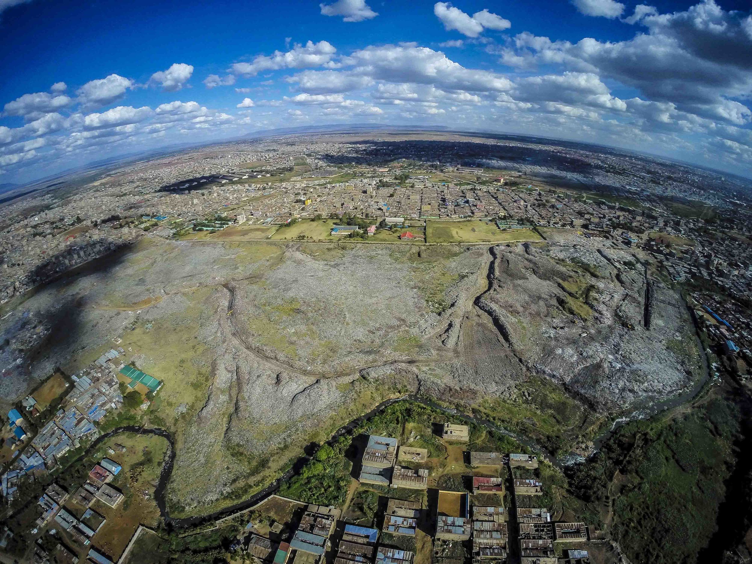  This former quarry is now one of the largest dumpsites in Africa at 30 acres. It opened 40 years ago by City Council as a temporary solution for waste management - it was declared full in 2001. After plans to move the site to Ruai fell through in Ja