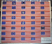 Oil painting depicting the 39 historical U.S. flags