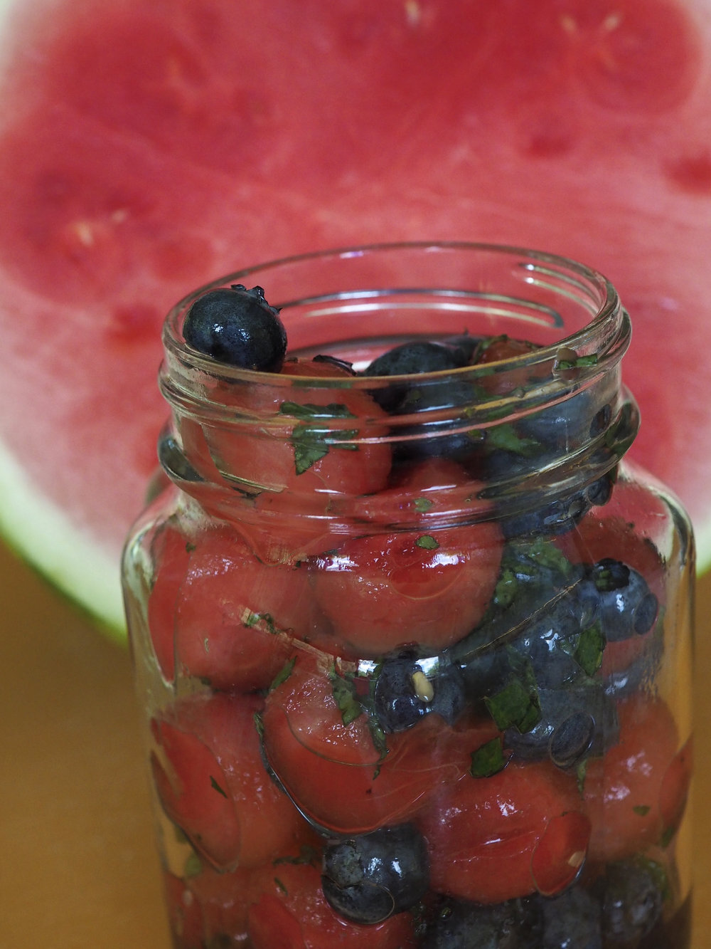 Watermelon, Blueberry, and Mint Salad in a Cup
