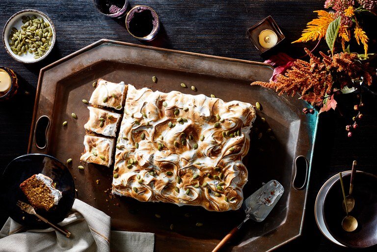 Pumpkin &amp; Cookie-Butter Sheet Cake with Toasted Meringue