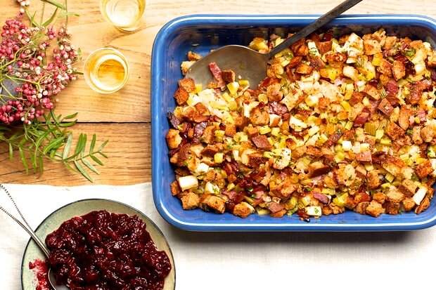 Cider, Bacon, and Golden Raisin Stuffing