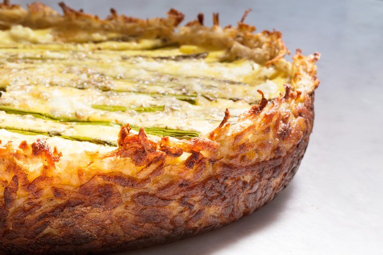 Asparagus Quiche With Hash-Brown Crust