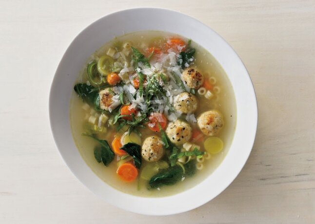Spring Minestrone with Chicken Meatball 