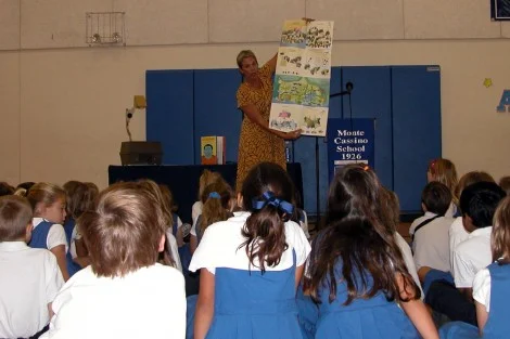 Discussing how books are made with Monte Cassino students