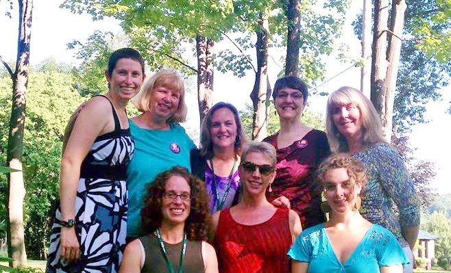 Here are some of the Unreliable Narrators at VCFA last summer. B.R: Trinity, Cindy, Sarah, Barb, Cynthia; F.R: Tam, Kelly, Erin. I fully expect all to be published authors!