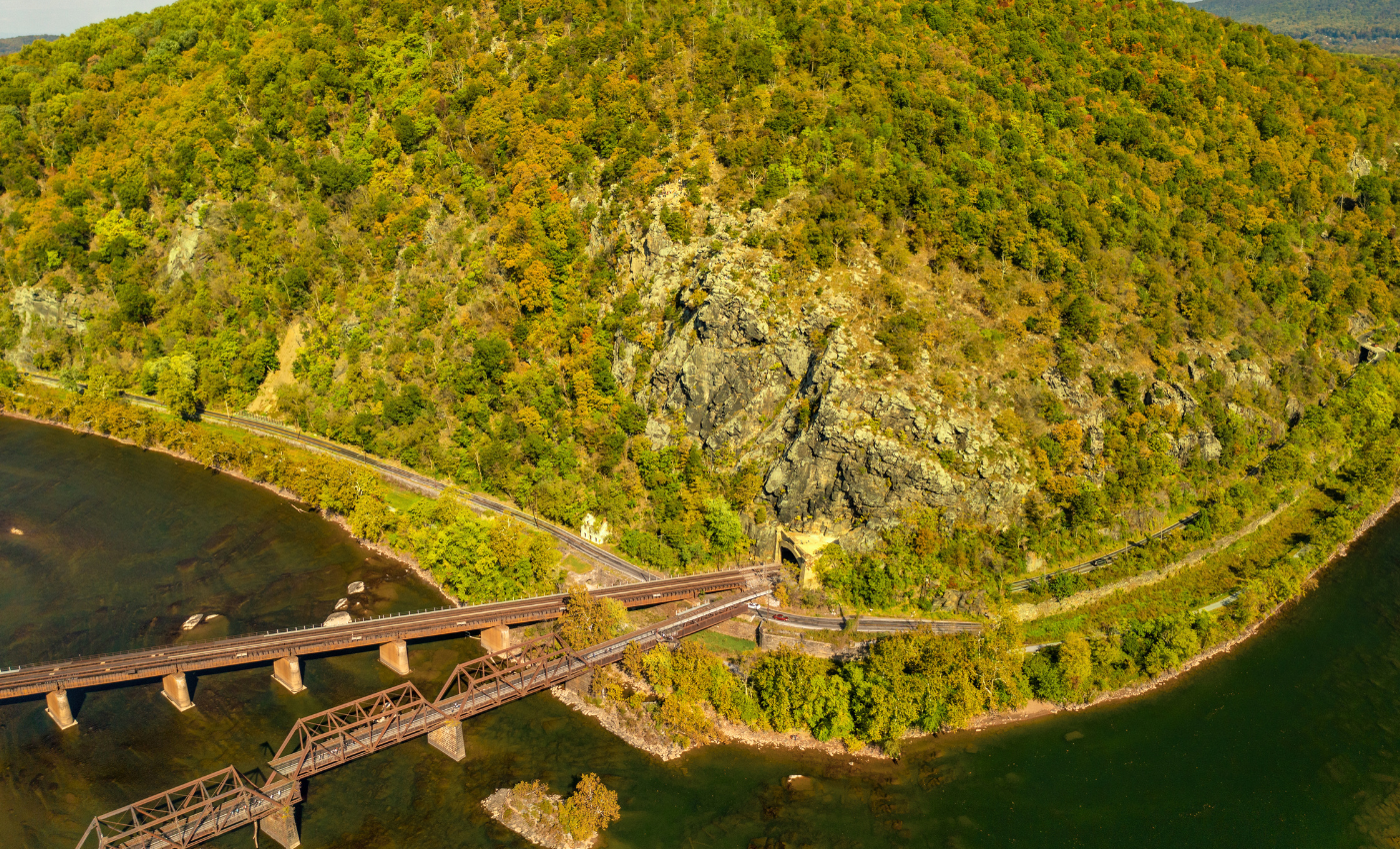 Aerial View of Harpers Ferry West Virginia and Potomac River