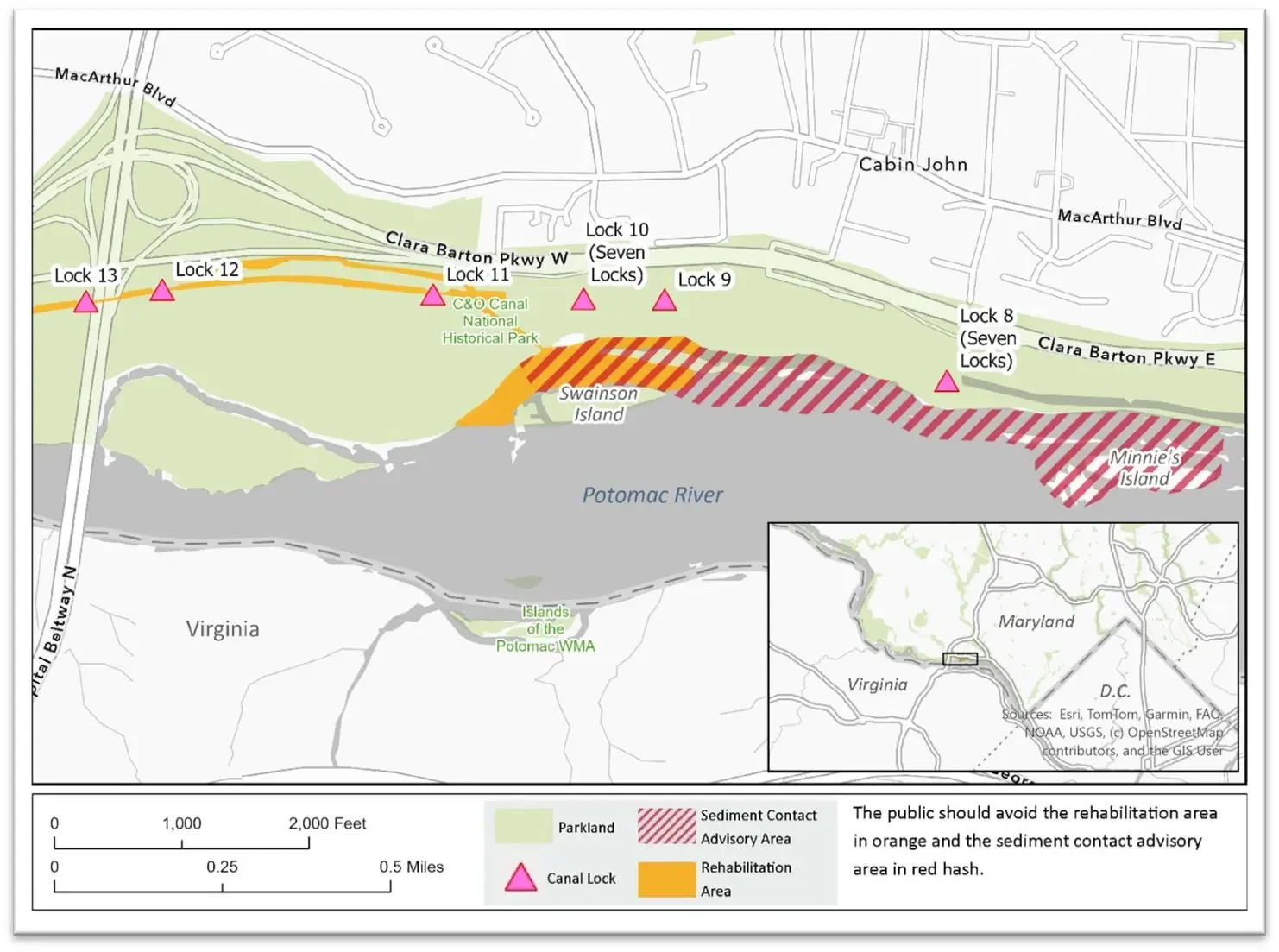 Map of latest water advisory from the Montgomery County Dept of Health