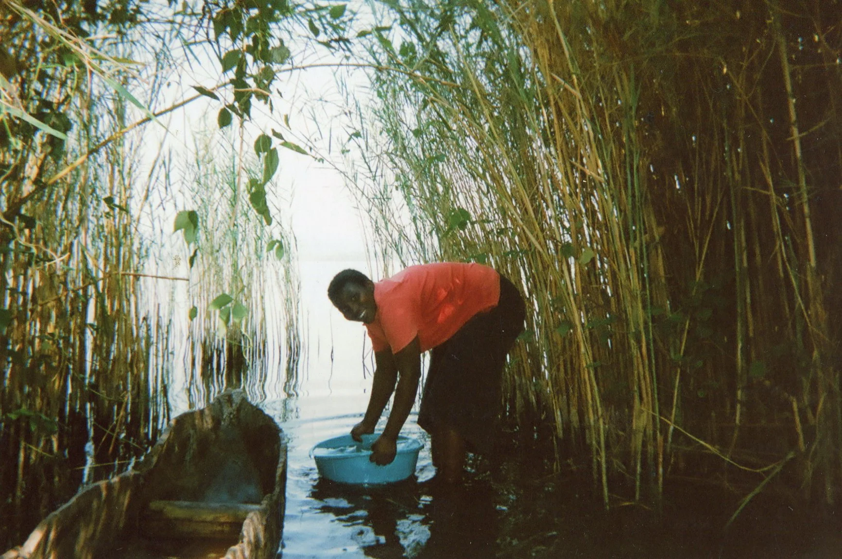 Here I am collecting water from the lake. 