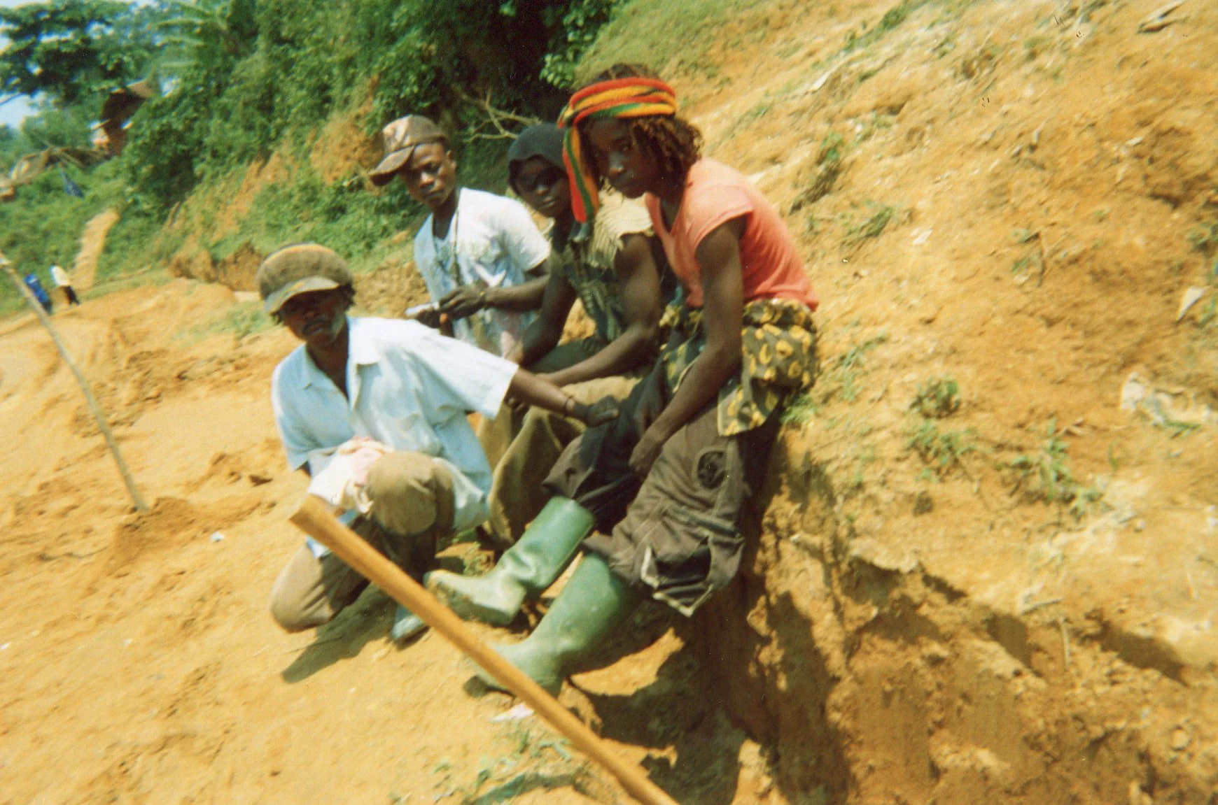 The youths who left the army are very weak, but they stay on the road to do some work to help themselves. 
