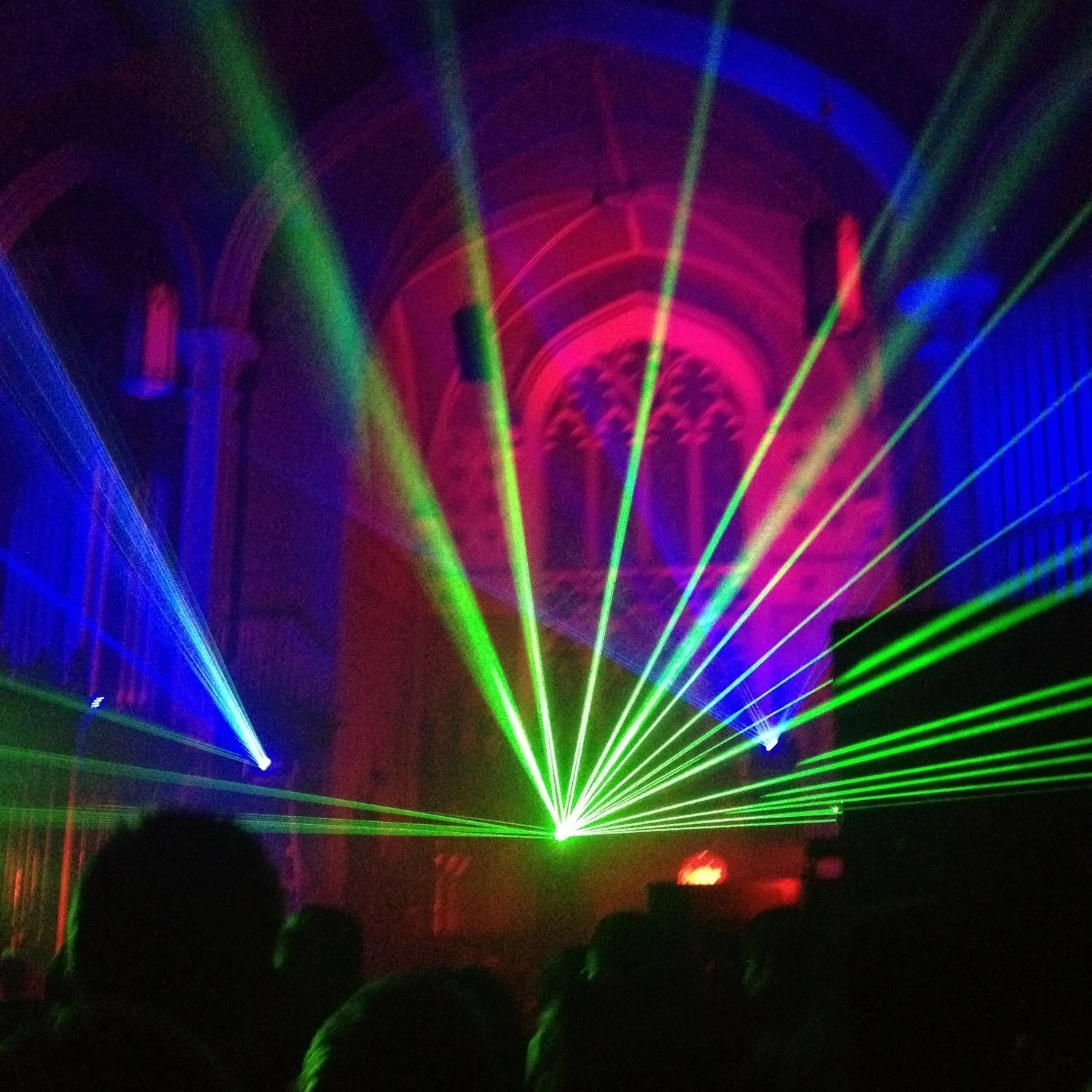 A photo I took in high school at a Zeds Dead (dubstep) show which took place in a church.