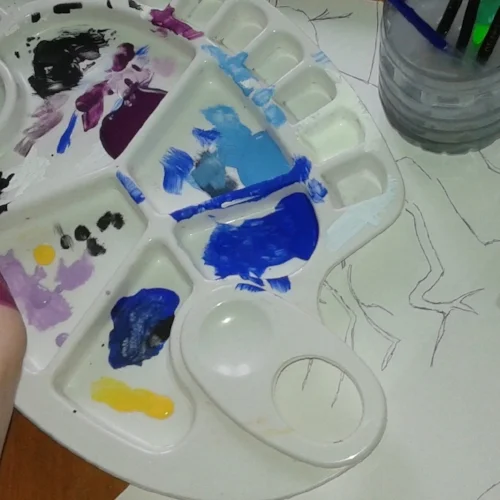 My paint pallet with some colours i used (the blue was rejected)