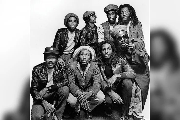 Bob Marley and his seven other band members, The Wailers..