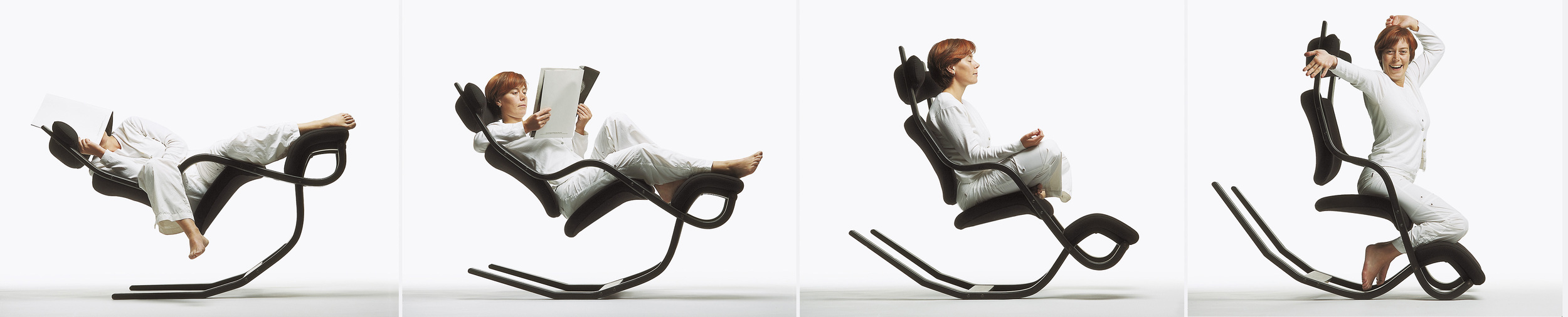 "Traditionally, people surround themselves with one kind of furniture for resting and another kind for performing activities. Why couldn't we alternate between these body postures on a single chair?" Gravity Balans was designed in 1983 for Stokke. Made by Varier from 2006.