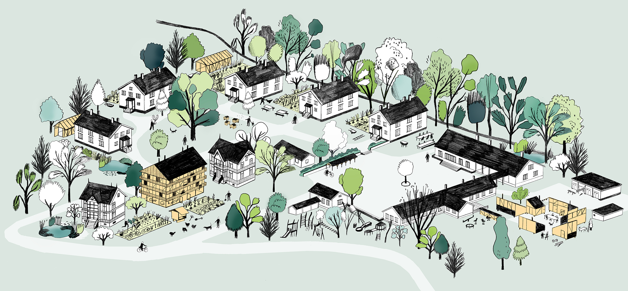 Ormsundveien økogrend. - Illustration Eriksen Skajaa