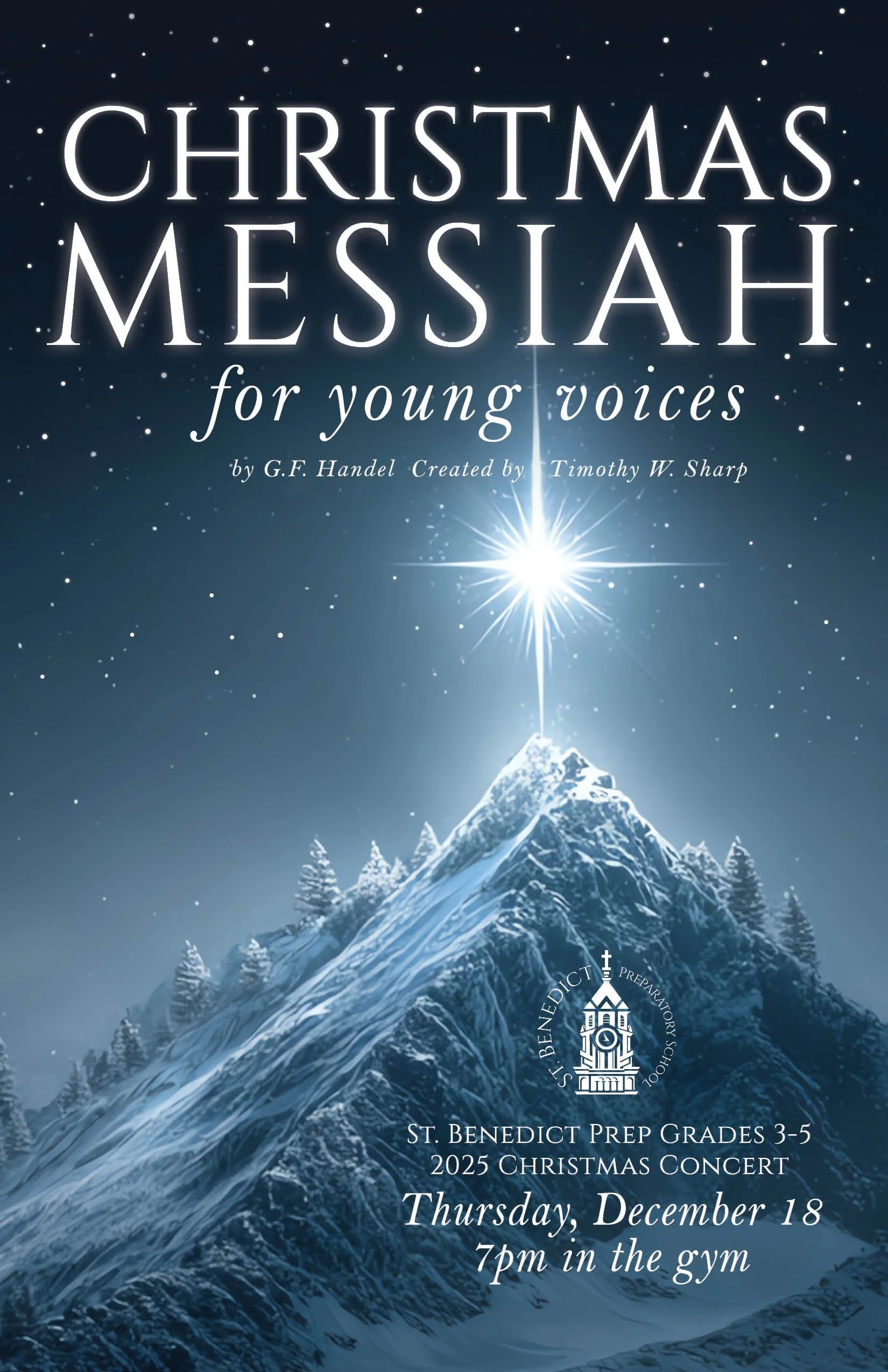 Grades 3-5 Christmas Concert "Handel' Messiah" is Thursday, December 18 at 7PM with Live Stream