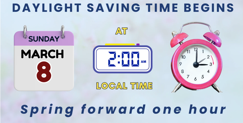 Daylight Saving Time Begins Sunday, March 8 