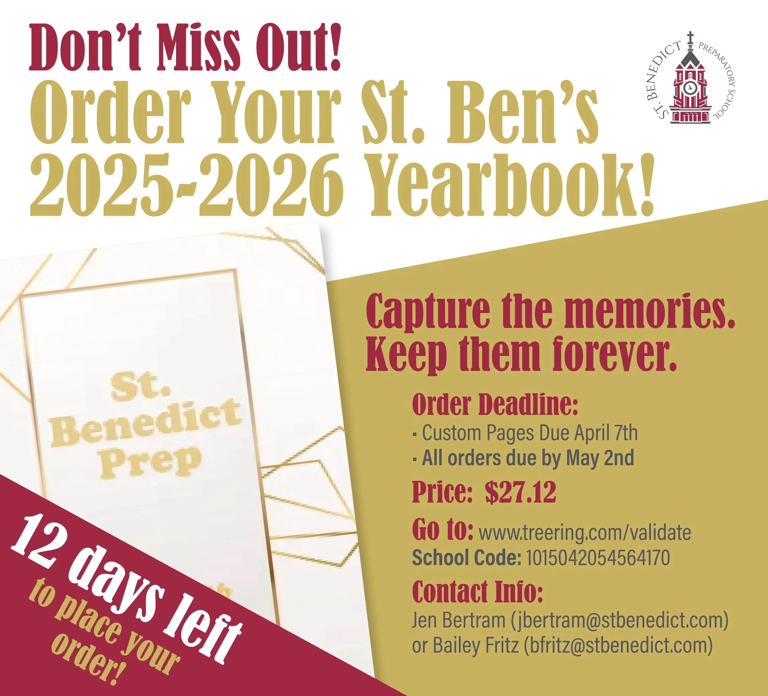 12 days left to order your 2025-2026 St. Ben's Yearbook!