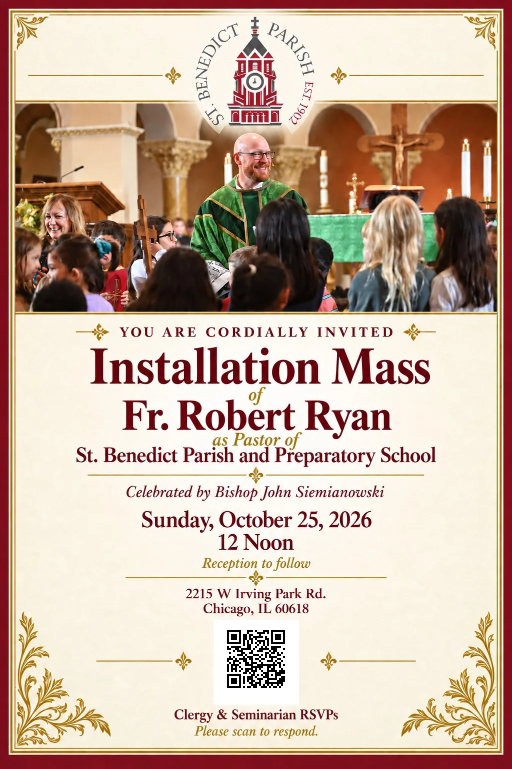 Please join us for Father Ryan’s Installation Mass Sunday, October 25 at Noon