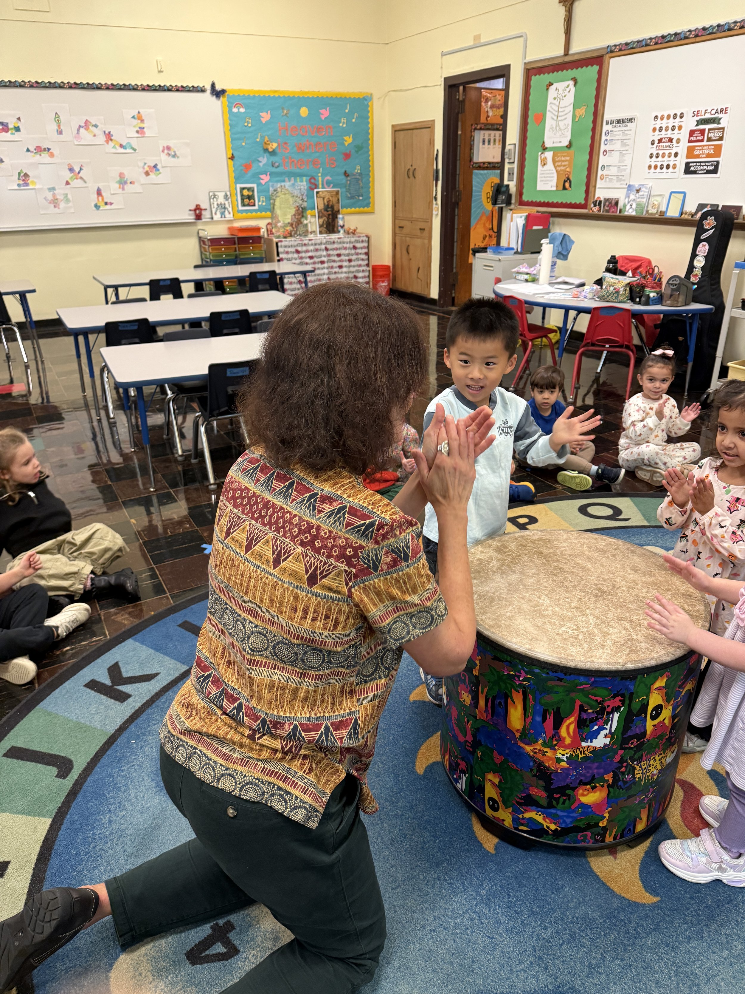 Mrs. Johnson gets the kids grooving in music class. 