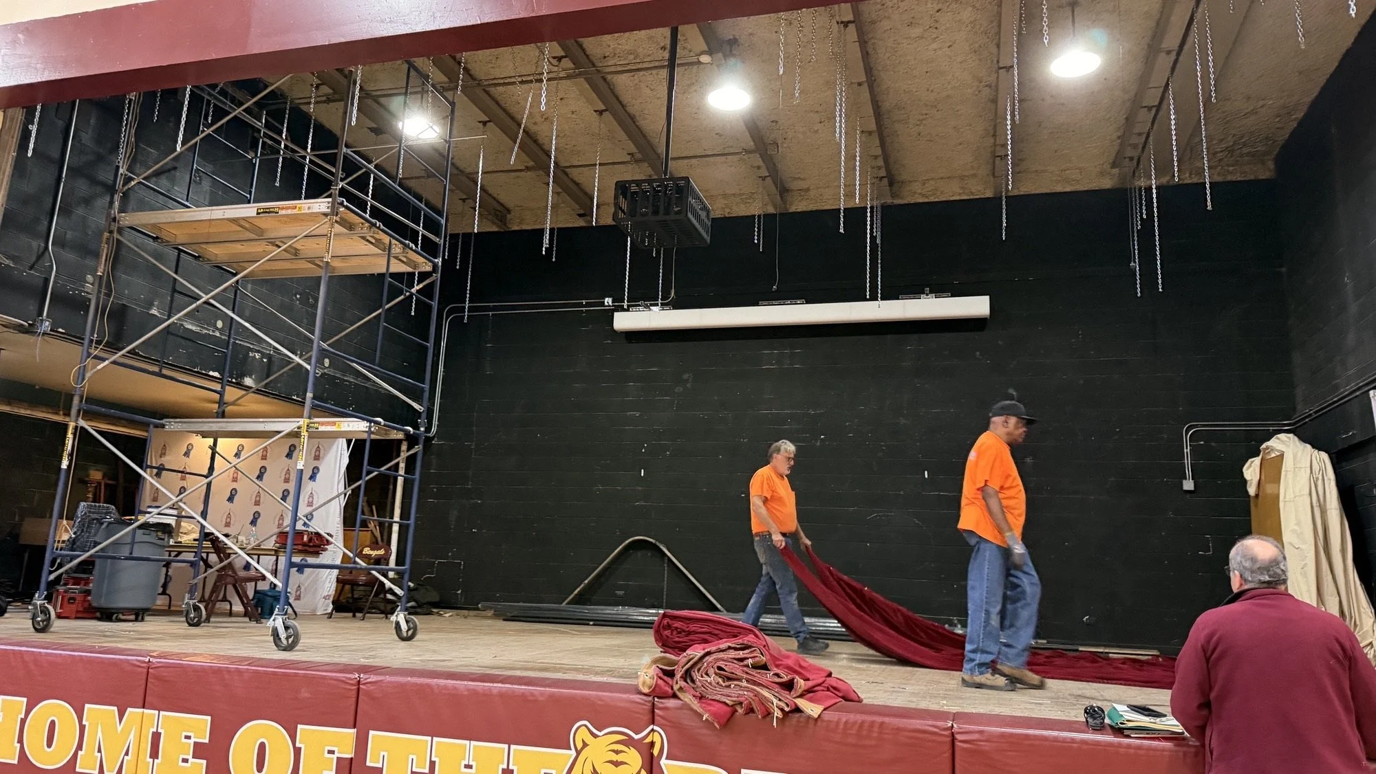 The gym stage is getting a much needed facelift and new lighting 