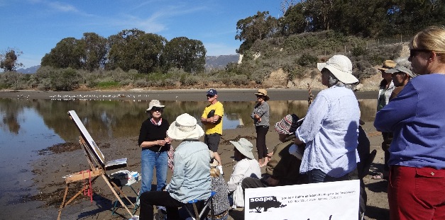 Members of SCAPE gather for painting and a demo at Goleta Beach.