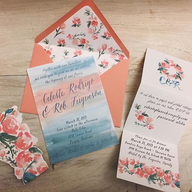 We love making floral patterns! 🌸 Here's an early version of Celeste &amp; Rob's custom watercolor invitation suite #sandpiperandco
