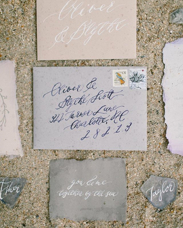 And here's a peek at our invite suite from @briannawilburphoto &amp; @smellslikepeoniesevents rainy South Carolina beach styled shoot! (Featured on @burnettsboards last week! 🙌🏻)