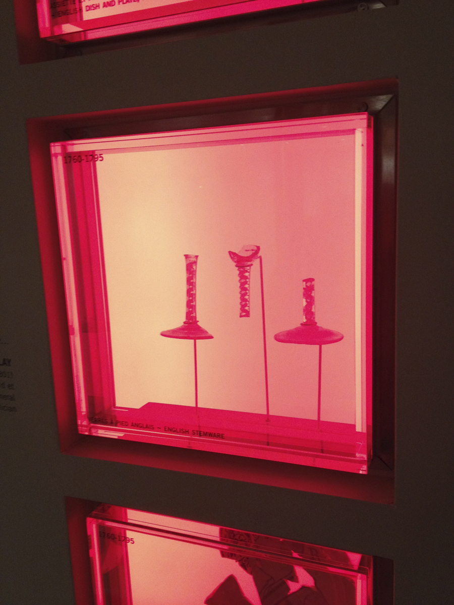 Display cases at elevators