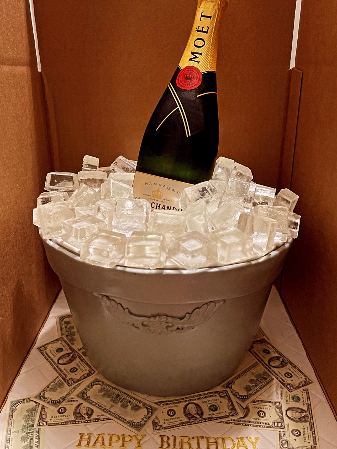 Moet champagne inspired cake-custom birthday cake in Vancouver