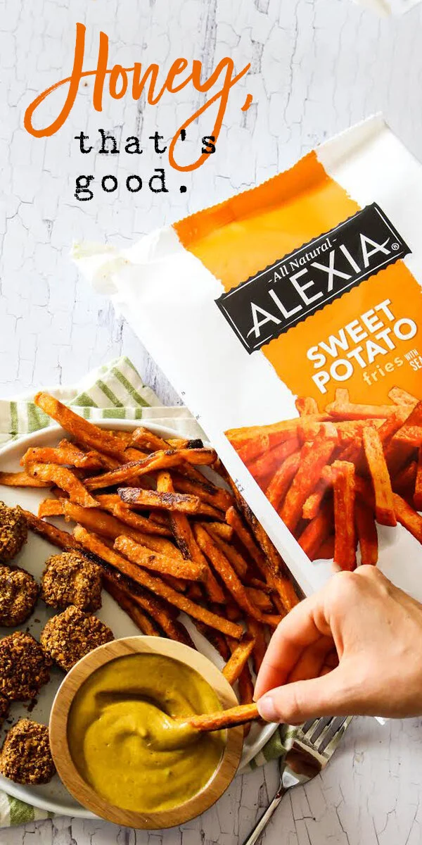  Serve our all-natural Sweet Potato fries with honey mustard dipping sauce and you’ll wonder where they’ve been all your life. Photo courtesy of our friend Emilie Eats. Crunch into natural goodness. 