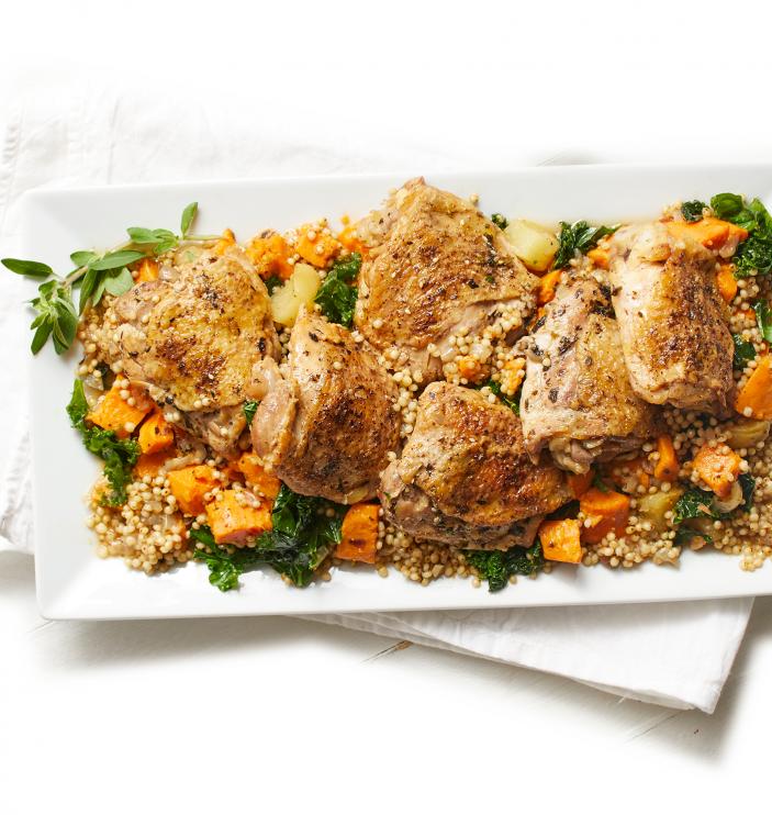 Instant Pot Za'atar Chicken Thighs with Sweetpotatoes, Kale, and