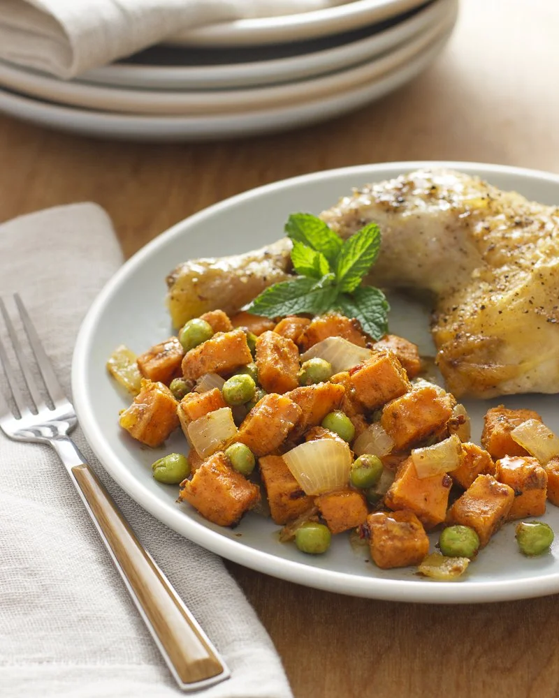 Spicy Sweetpotatoes and Peas