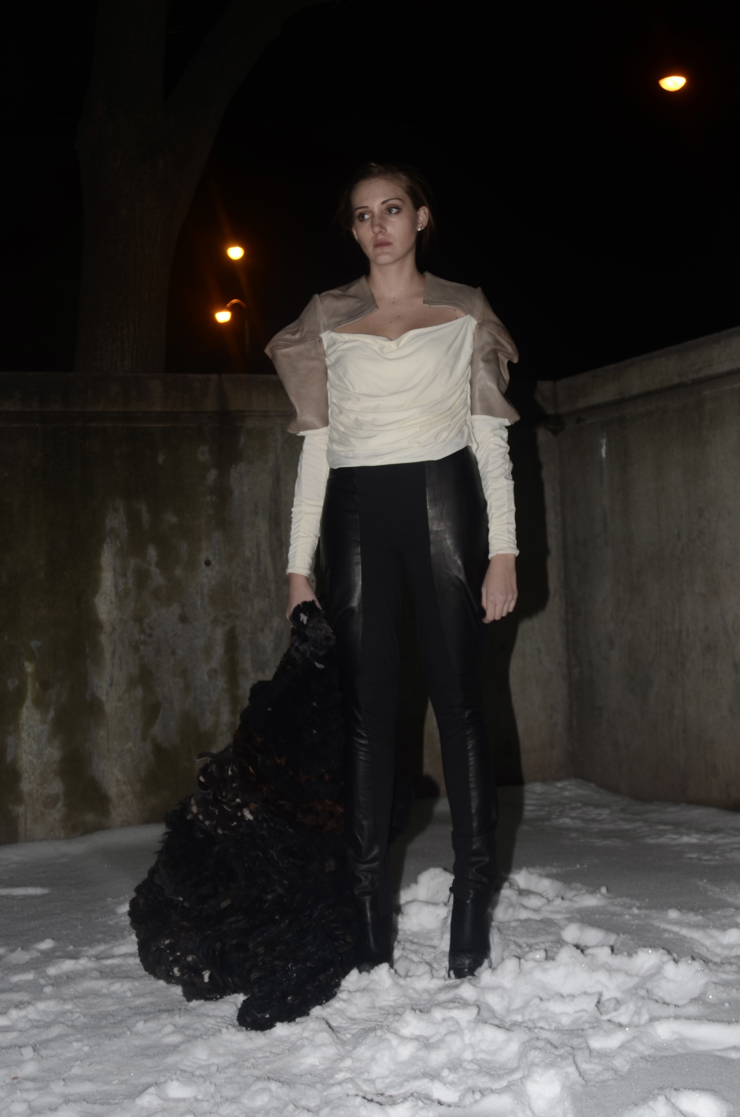Leather and knit top with leather and knit jodhpur