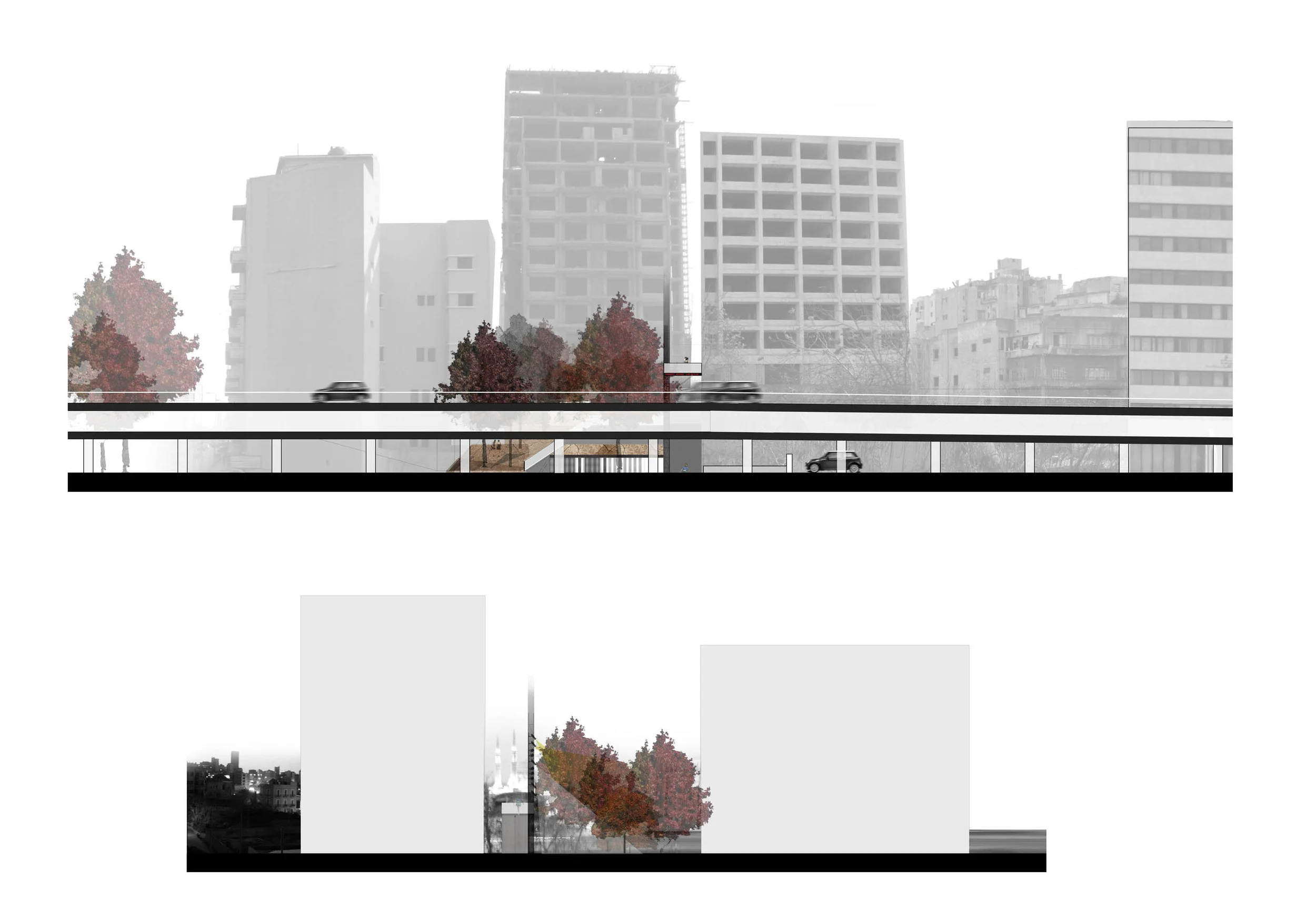 north elevation - view from highway south elevation - street view from bachoura