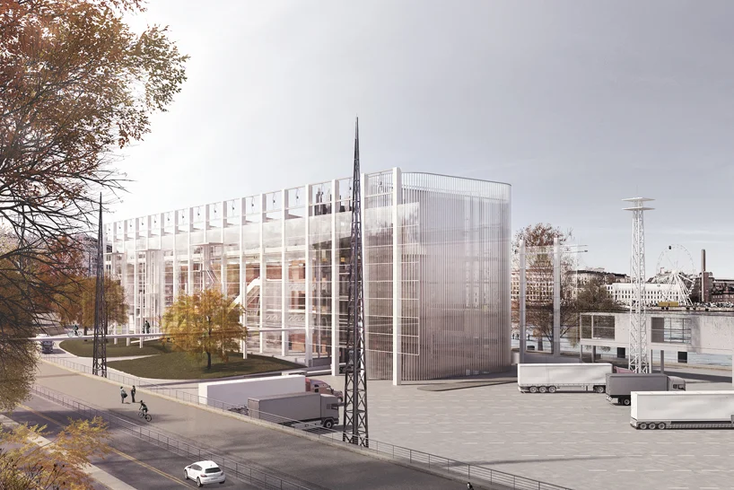 the building is sectional with the extension of the glass facades, opening up to the harbor functions in a technical tower