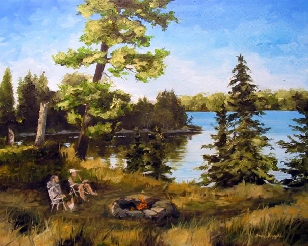 The finished Painting, "Sunset Campfire on Toronto Island"