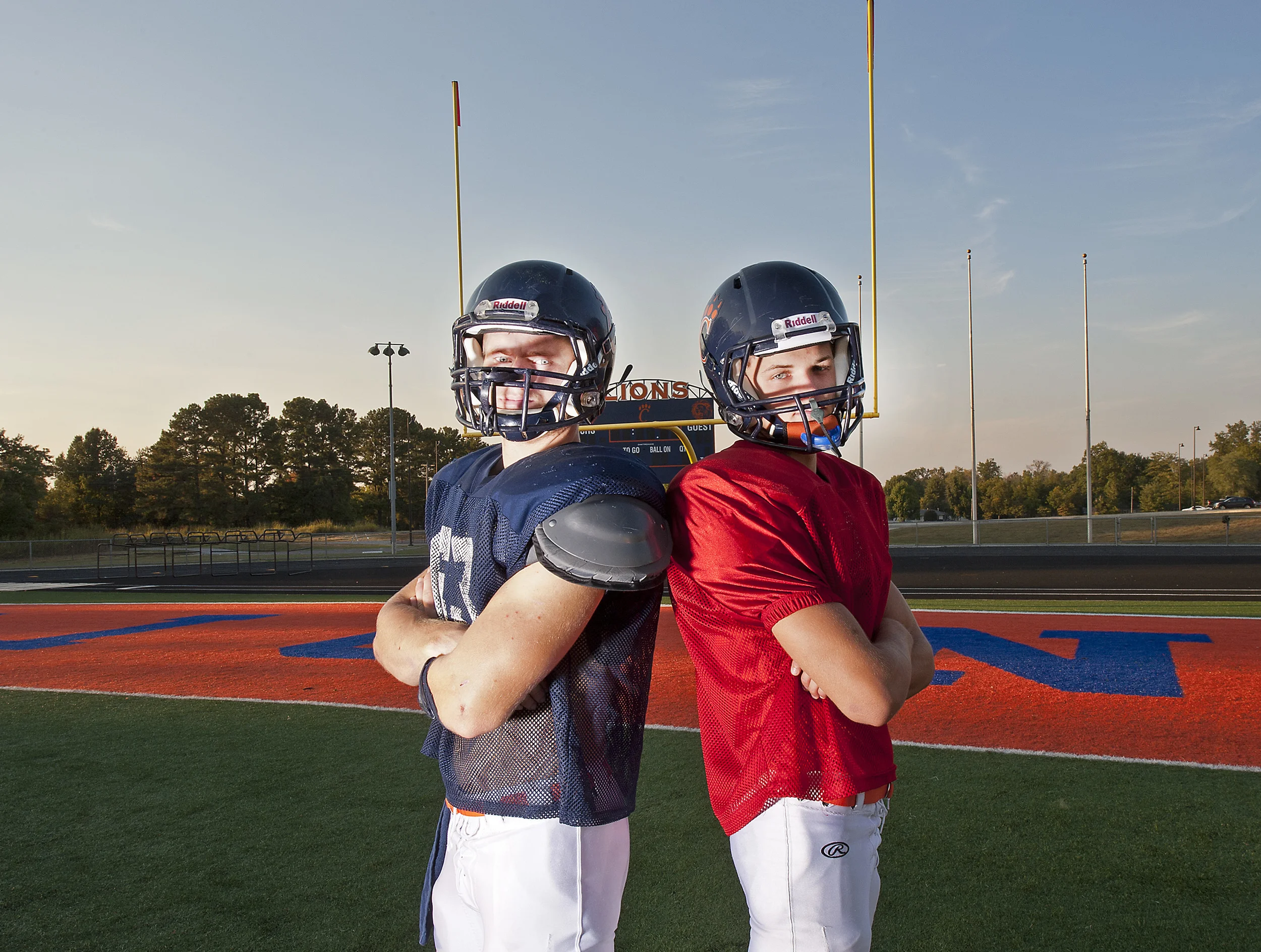 Running back Brayden Bisaillon, left, and quarterback Blake Hicks have replaced former running back Phillip Frangello and quarterback Michael Aschemann on the Carterville Lions this season, jumping out to a 5-0 start. Bisaillon and Hicks believe they can bring Carterville its first state championship since 1996.