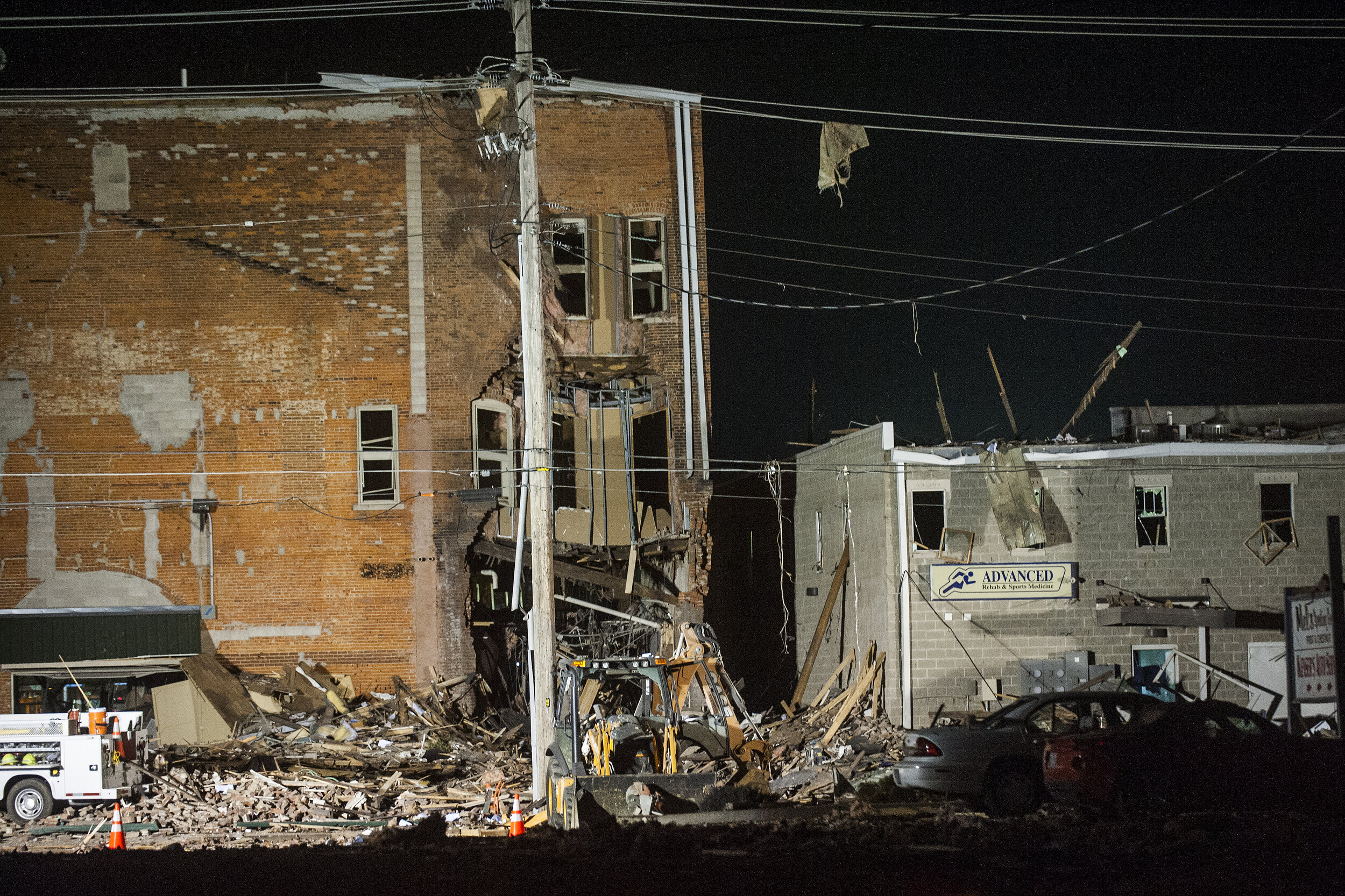  Damage done from a natural gas explosion is shown Wednesday, Nov. 16, 2016, in Canton, Illinois. One person was killed and several others were injured. A crew with Ameren Illinois had been in the process of repairing a gas leak in the area prior to 