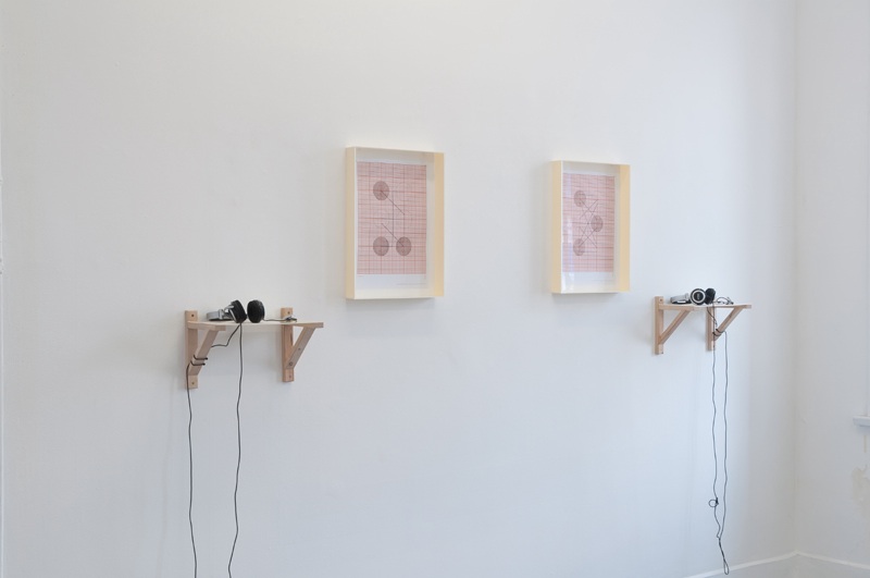 Jesse Hogan and Jessica Tse, Minimal Sequence, 2011. Audio (1min 44secs), paper, graphite, wood, perspects. Jesse Hogan (Drawings), Jessica Tse (Audio)
