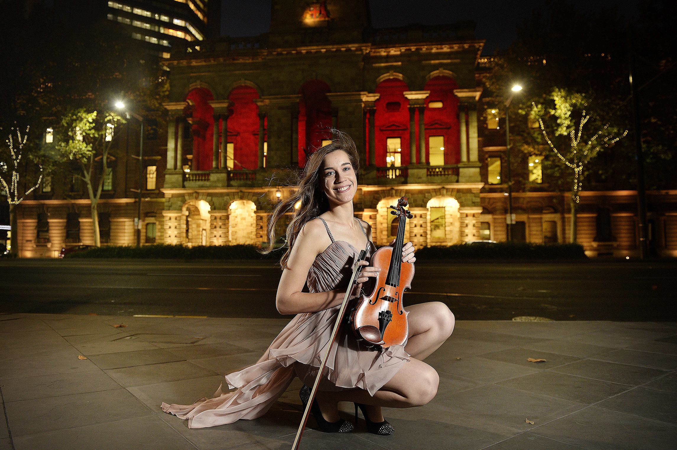  2.5.16 - 21 year old violinist Juliana Bollela will be part of the celebrations as the Adelaide Youth Orchestra celebrates the 150th anniversary of Adelaide Town Hall. (The Advertiser, News Corp Australia) 