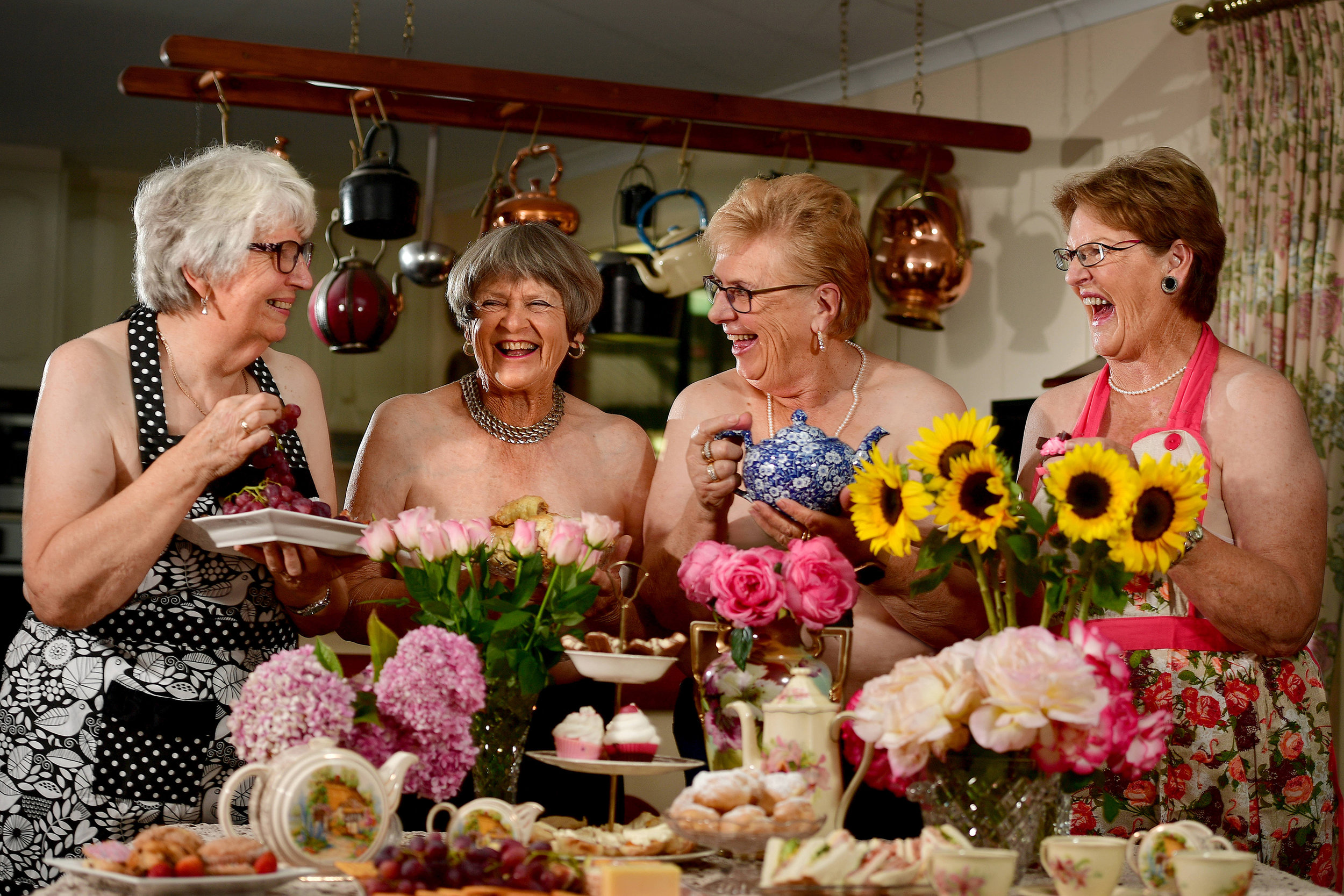  24.4.18 - Eileen Seyd, Helen Randall, Cathy Megson-McAllister &amp; Pam McDonald undress to enjoy morning tea and raise money for the Cancer Council. The ladies are part of 'Macclesfield Young at Hearts Club' who for the past 10 years have come toge